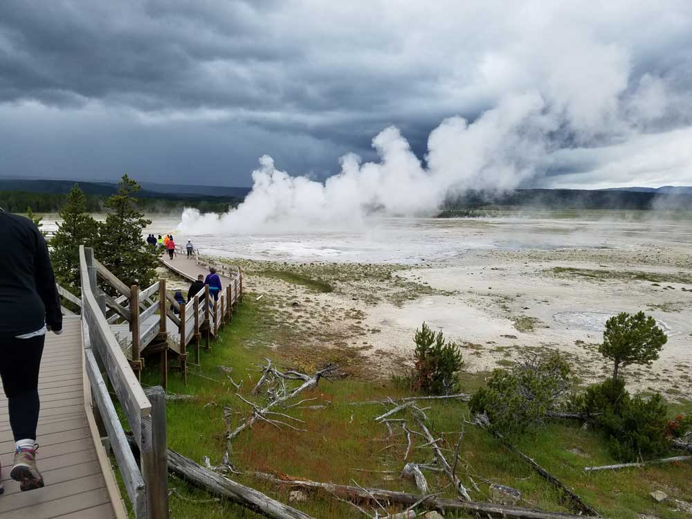 Boardwalk beside Clepsydra Geyser, Lower Geyser Basin