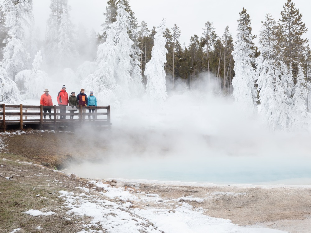 Visitors viewing Silex Spring, Lower Geyser Basin