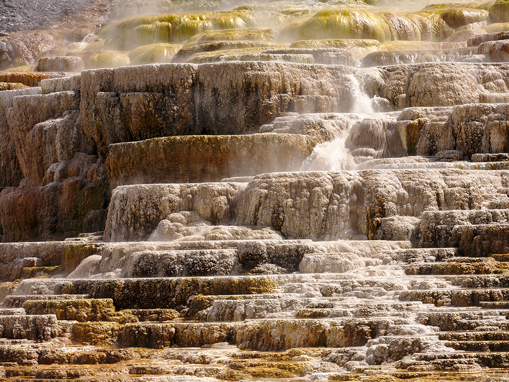 Close-up of hot spring pools at Mammoth Hot Springs