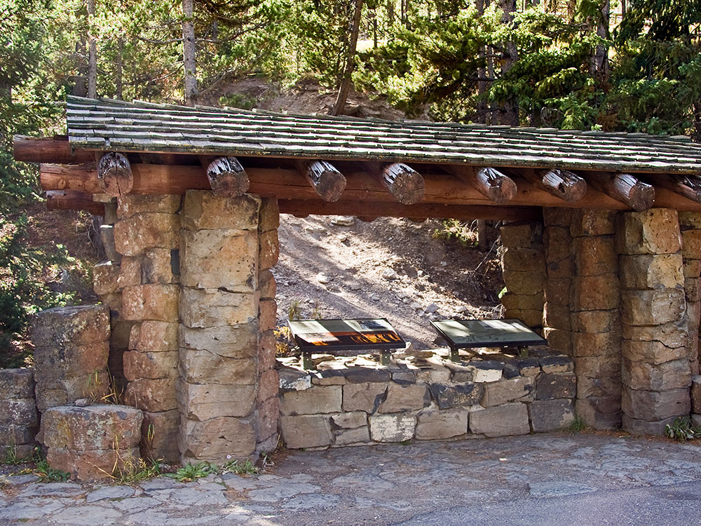 Interpretive kiosk at Obsidian Cliff, Yellowstone National Park