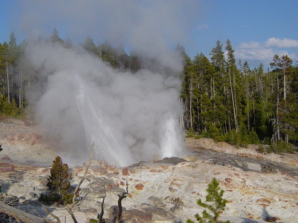 Steamboat Geyser and boardwalk at Norris Geyser Basin, Yellowstone