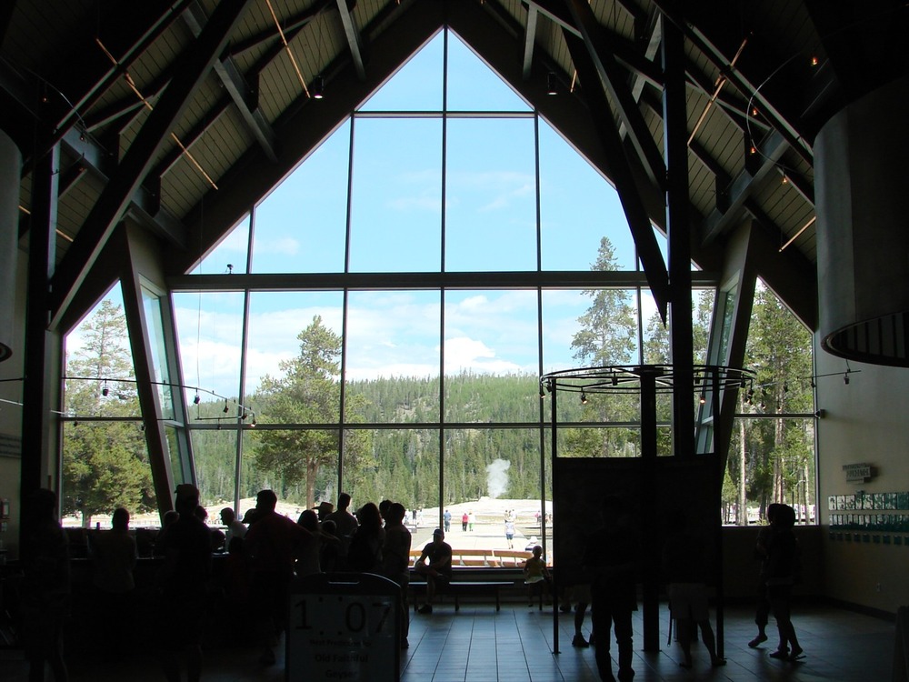 View of Old Faithful Geyser from the Visitor Education Center